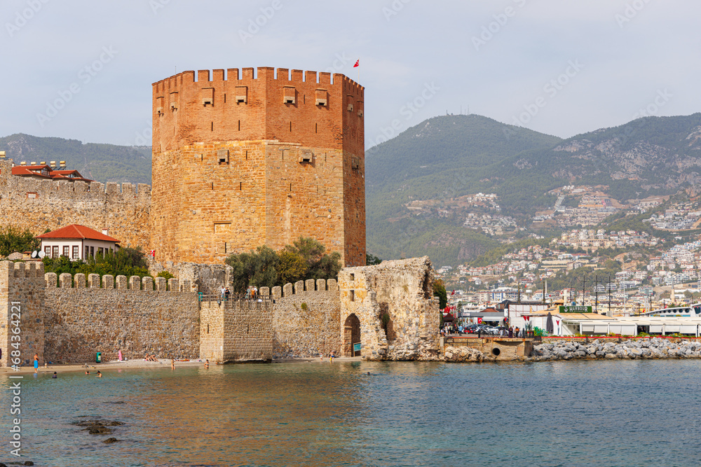 Old Red Tower in Alanya, Turkey. View from the sea. Old Red Tower in Alanya, Turkey. View from the sea.