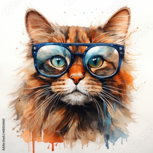 Generative AI image of A cat with glasses double exposure photography watercolor © Eitan Baron