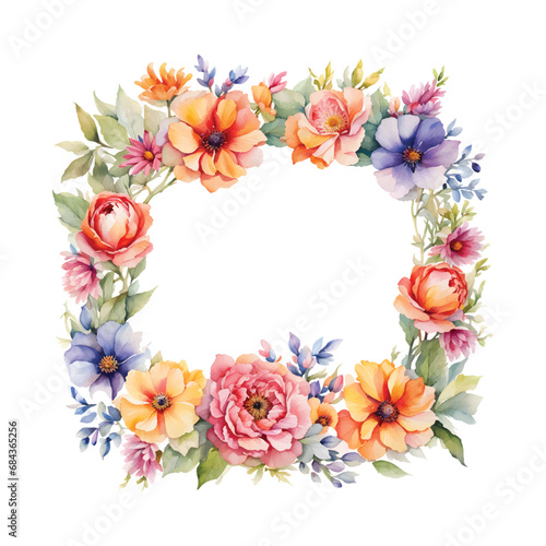 Watercolor flowers with frame, invitation card template in Vector EPS format