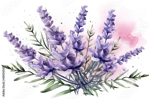 Watercolor purple lavender flower bunch vector on white background photo