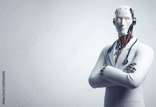 Doctor ciborg cruzado de brazos. Tecnología médica