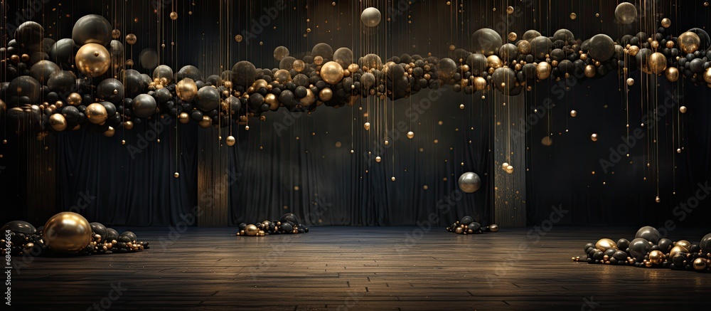 As the abstract texture design adorned the party venue for the birthday celebration, the mesmerizing play of light and space created a new year's beauty, with glittering circles adding a touch of - obrazy, fototapety, plakaty 