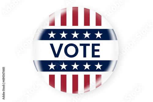 Vote sticker or badge with us american flag signs. US, USA, american election, voting sign.
