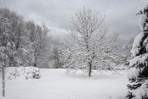 Winter Landscape of South Park in city of Sofia, Bulgaria