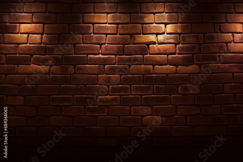 Old room with brick wall and wooden floor illuminated by spotlights