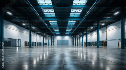 An empty warehouse with a forklift in the background