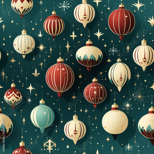 Festive Christmas Ornaments Pattern on Teal Background