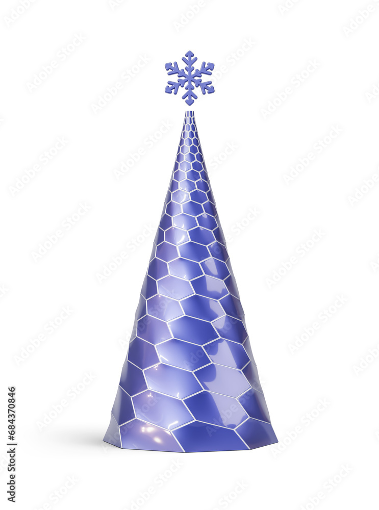 Blue and silver Christmas tree in elongated abstract cone shape. New Year's decoration isolated on transparent background. 3D render Blue and silver Christmas tree in elongated abstract cone shape. New Year's decoration isolated on transparent background. 3D render