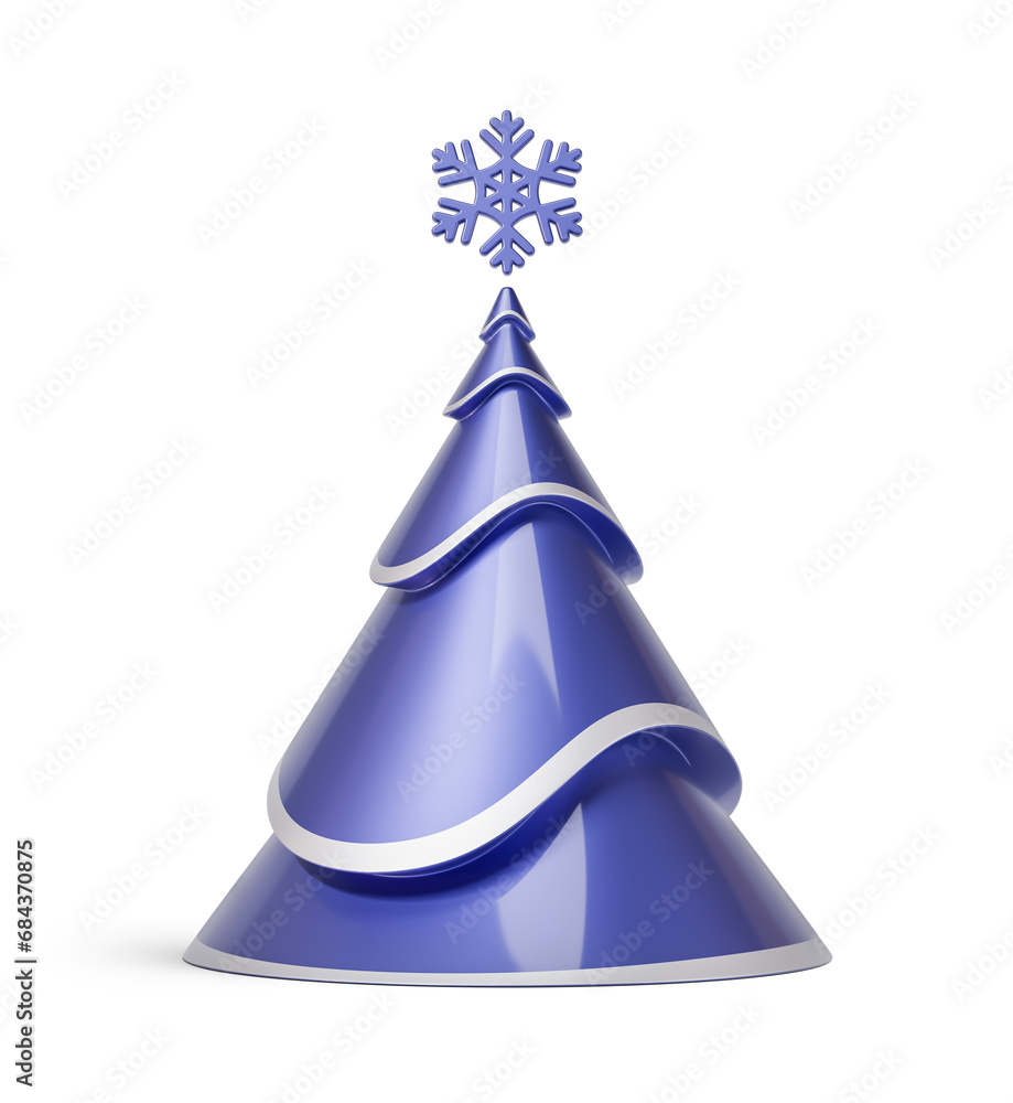 Blue and silver Christmas tree in abstract cone shape. New Year's decoration isolated on transparent background. 3D render Blue and silver Christmas tree in abstract cone shape. New Year's decoration isolated on transparent background. 3D render