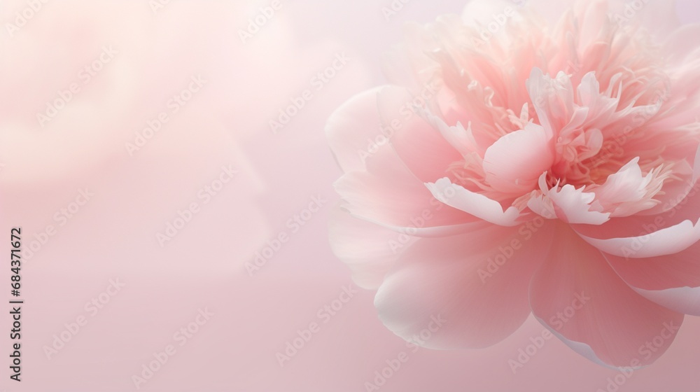 A close-up of a delicate pink peony with a soft gradient backdrop, suitable for text integration.