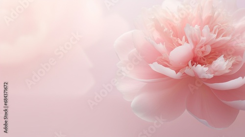 A close-up of a delicate pink peony with a soft gradient backdrop, suitable for text integration. © Nasreen