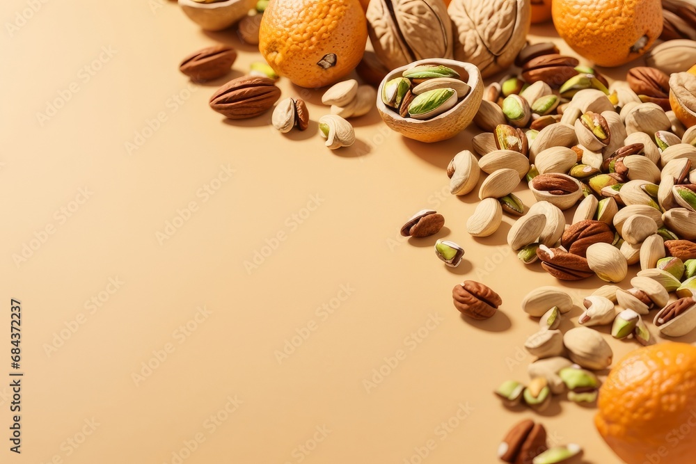 Warm illustration of nuts with copyspace perfect for advertising or related topics Warm illustration of nuts with copyspace perfect for advertising or related topics