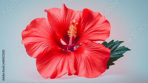 A close-up of a vivid hibiscus flower on a plain backdrop, ideal for text placement. © Nasreen