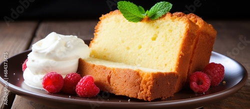 Freshly baked traditional pound cake, either vanilla or sour cream, ready to be eaten. photo