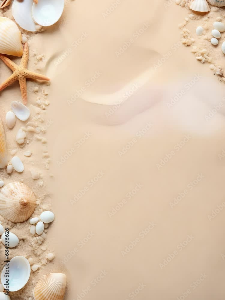 Summer background. Sea shell and sand. Vertical video for business. Summer background. Sea shell and sand. Vertical video for business.