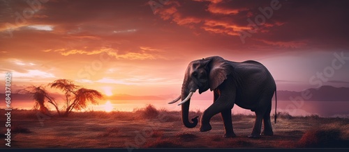 Editing elephant photo in sunset backdrop