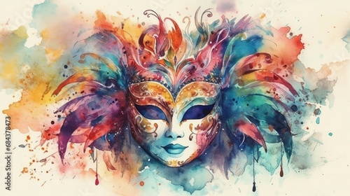 Leinwand Poster Carnival venetian mask from a splash of watercolor, colored drawing, realistic