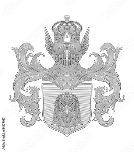 Family coat of arms, vintage engraving drawing style vector illustration