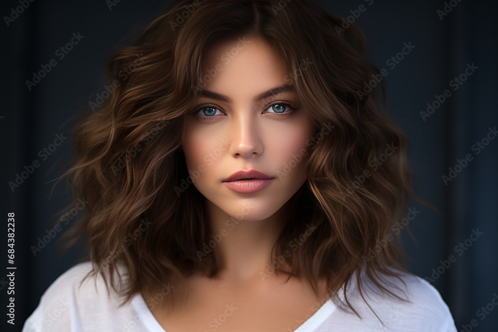 Gorgeous Woman with White T-Shirt, Striking Pose in Yellow Studio, Creating an Enchanting Portrait Gorgeous Woman with White T-Shirt, Striking Pose in Yellow Studio, Creating an Enchanting Portrait
