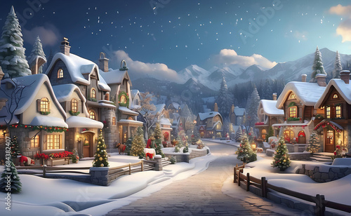 Christmas village with beautiful Christmas decoration.
