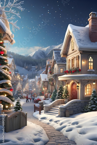 Christmas village with beautiful Christmas decoration.