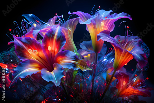 Glowing magical flowers at night in a fantasy setting © Sarah