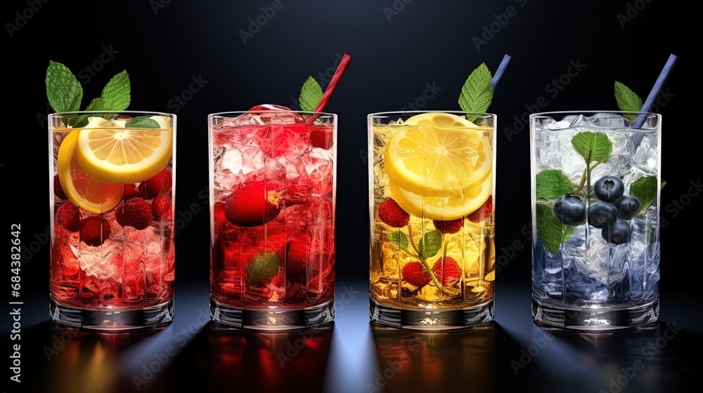 Fruit cocktail in glass utensils with ice Fruit cocktail in glass utensils with ice