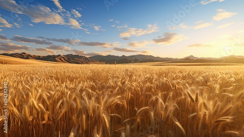 Golden fields: wheat or barley fields, ready for cleaning, with golden light