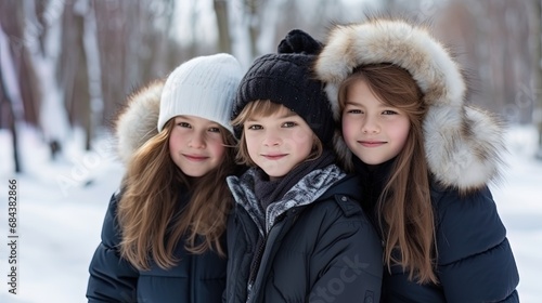 Portrait of 10 years Children in the hill in a winter park