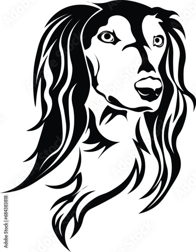 Cartoon Black and White Isolated Illustration Vector Of An Afghan Hound Pet Puppy Dogs Face and Head © Matt