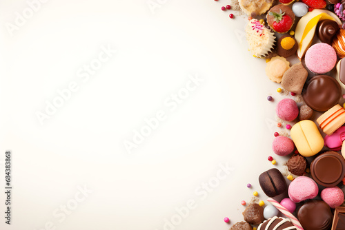  Sweets on white background covered by different coloured candies