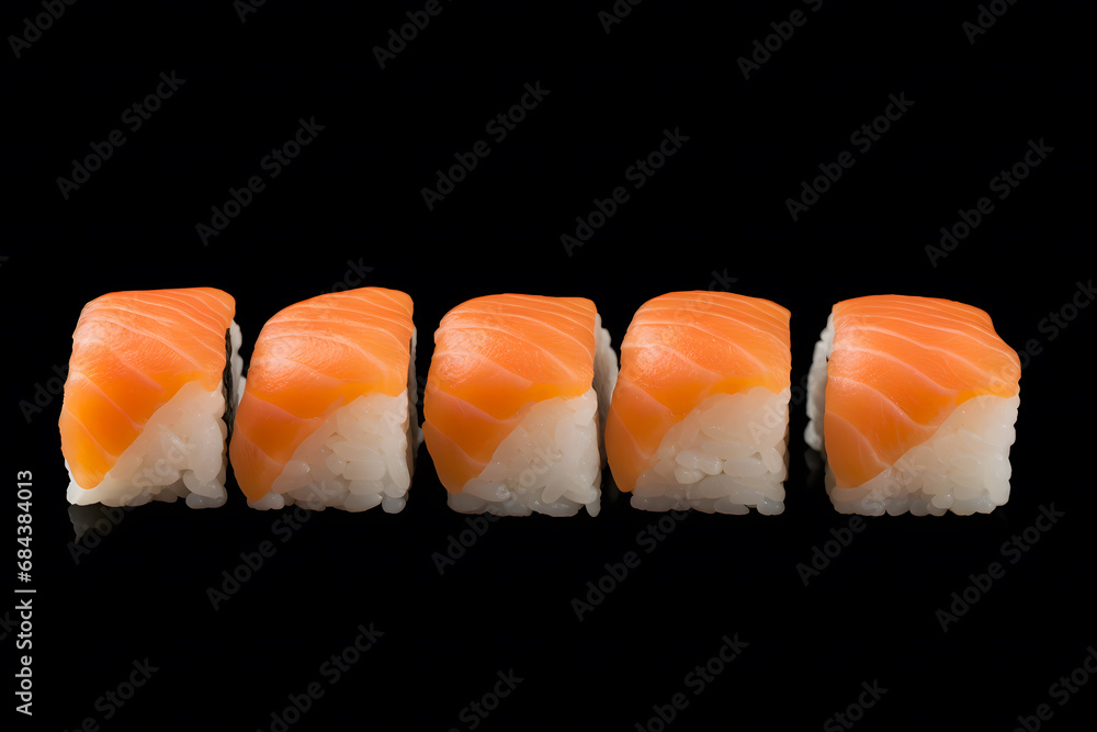 close up of sushi rolls on black tray. Neural network AI generated art close up of sushi rolls on black tray. Neural network AI generated art