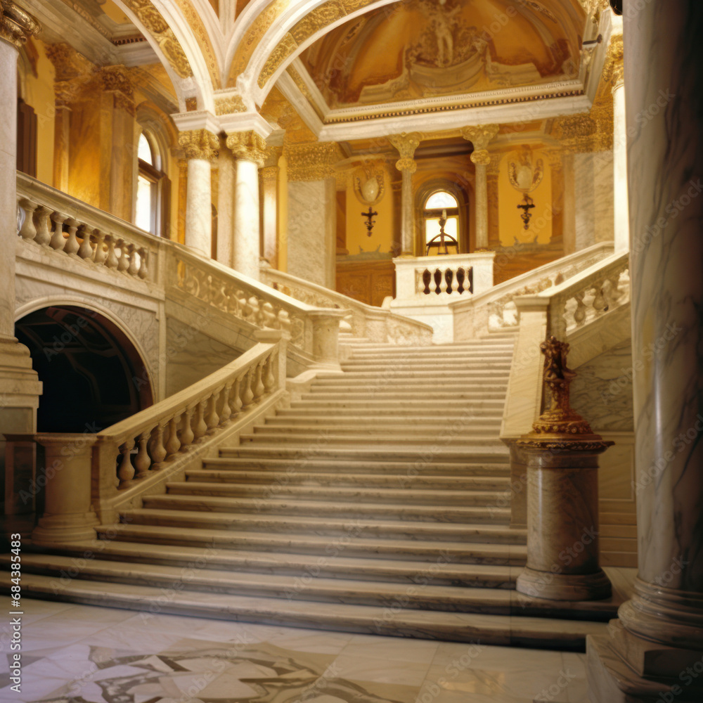 Grecian Grandeur: Marble Staircase in a Luxurious Mansion