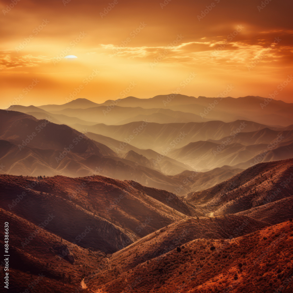 Sunset Serenity: Warm Hues Over Inspiring Mountain Landscape