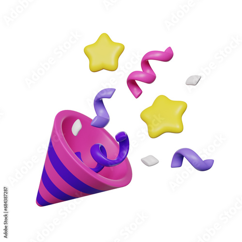 Confetti Party Popper or Celebration cannon 3D render icon