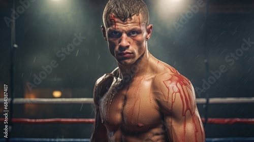 Boxer concentrating on a fight in the ring generative ai