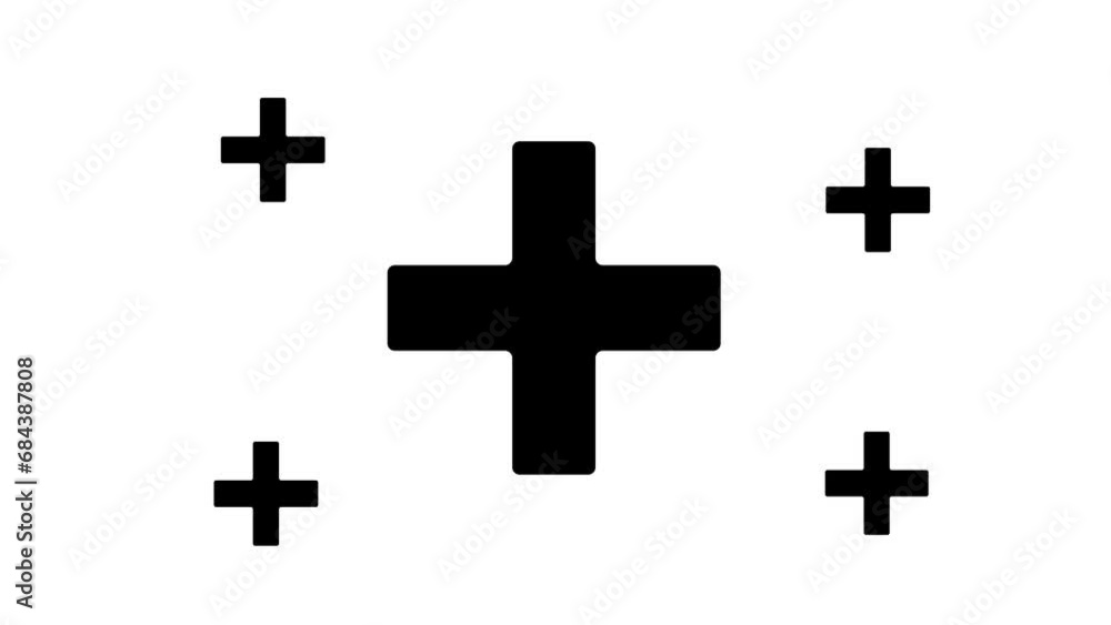 Zoom in and out animation the plus symbol. Large black symbol in the center and four small symbols around. Seamless looped 4k animation on white background Zoom in and out animation the plus symbol. Large black symbol in the center and four small symbols around. Seamless looped 4k animation on white background