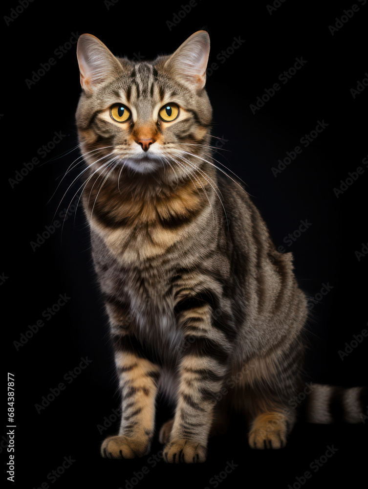 American Bobtail Cat Studio Shot Isolated on Clear Background, Generative AI