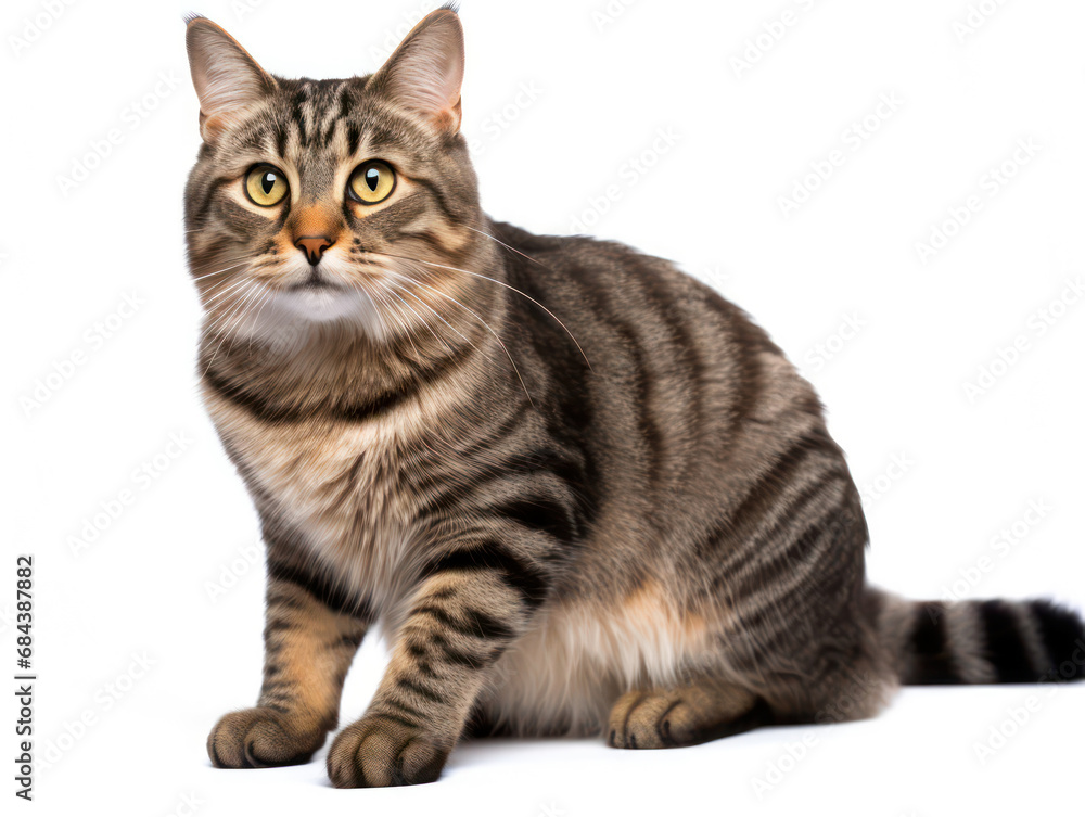 American Bobtail Cat Studio Shot Isolated on Clear Background, Generative AI