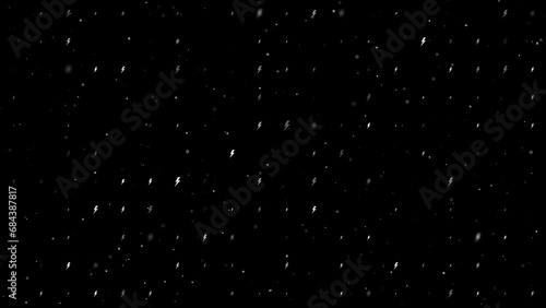 Template animation of evenly spaced lightning symbols of different sizes and opacity. Animation of transparency and size. Seamless looped 4k animation on black background with stars photo