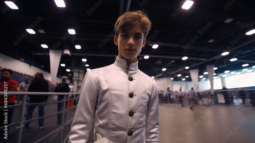 Fototapeta premium young man practicing fencing generative ai