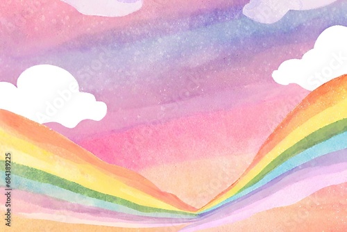 Watercolor colorful sky with rainbow background  Watercolor vibrant sky background with a rainbow background  rainbow sky radiating positivity and joy