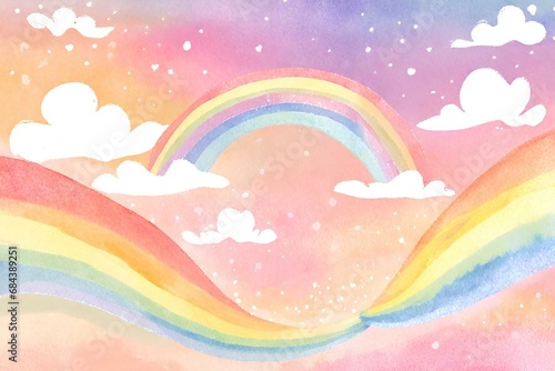 Watercolor colorful sky with rainbow background  Watercolor vibrant sky background with a rainbow background  rainbow sky radiating positivity and joy