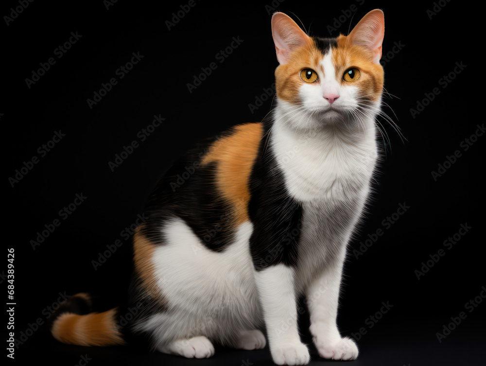 Japanese Bobtail Cat Studio Shot Isolated on Clear Background, Generative AI