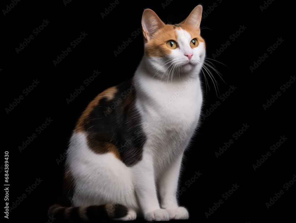 Japanese Bobtail Cat Studio Shot Isolated on Clear Background, Generative AI Japanese Bobtail Cat Studio Shot Isolated on Clear Background, Generative AI