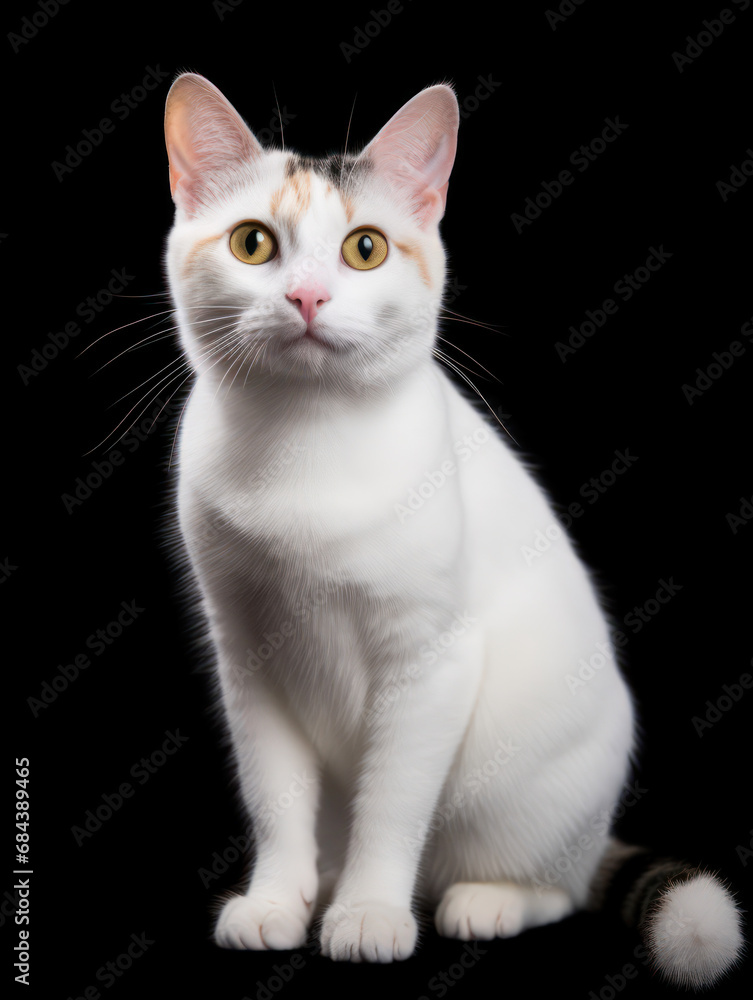 Japanese Bobtail Cat Studio Shot Isolated on Clear Background, Generative AI