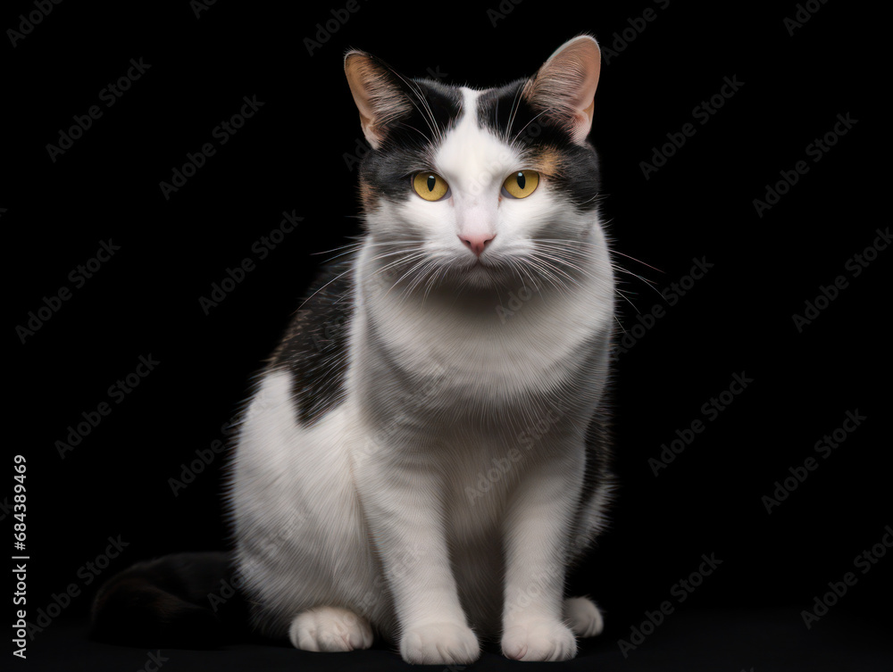 Japanese Bobtail Cat Studio Shot Isolated on Clear Background, Generative AI