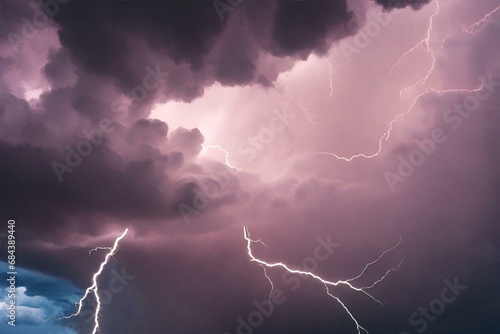 Storm clouds, lightning, and rain background, Thunderstorm background, Purple sky background