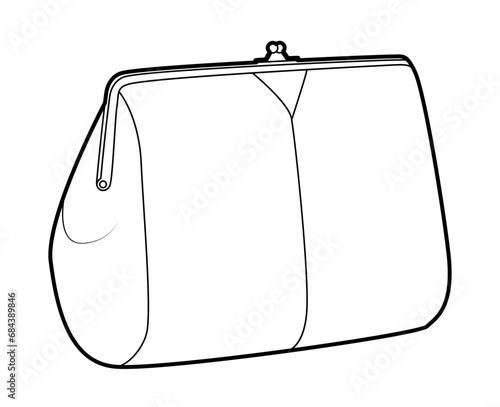 Kiss Lock Handbag clutch silhouette bag. Fashion accessory technical illustration. Vector satchel front 3-4 view for Men, women, unisex style, flat handbag CAD mockup sketch outline isolated