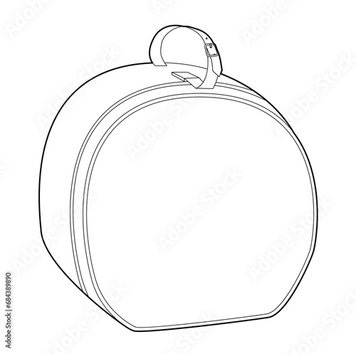 Hat Box Bag round silhouette bag. Fashion accessory technical illustration. Vector satchel front 3-4 view for Men, women, unisex style, flat handbag CAD mockup sketch outline isolated